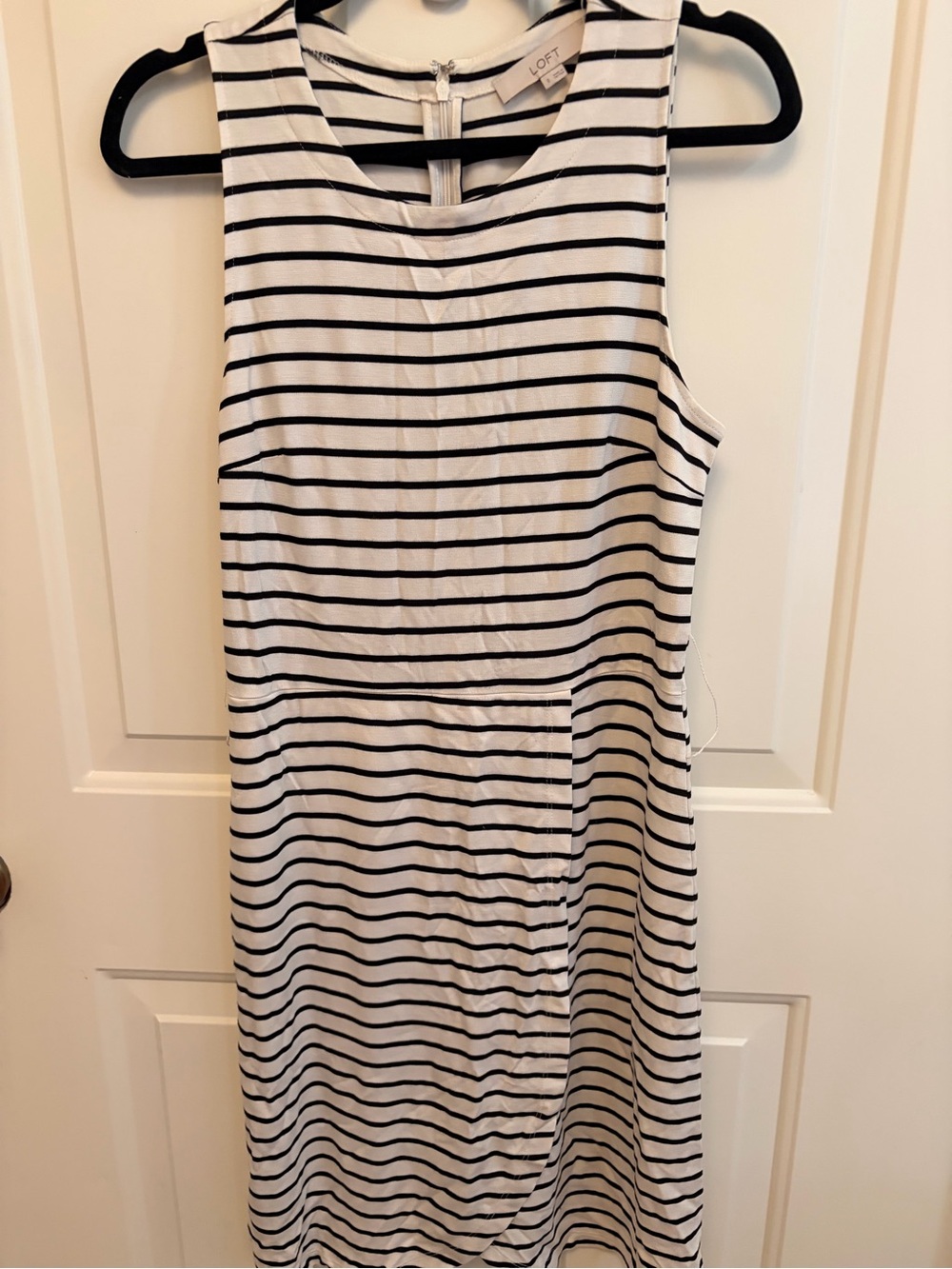 LOFT Black and White Striped Sleeveless Midi Dress